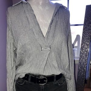 Free People Striped Long Sleeved V-Neck Tunic